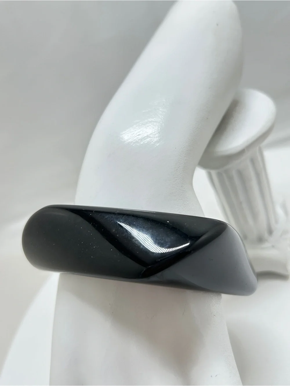 Black Lucite Asymmetrical Chunky Bangle Bracelet